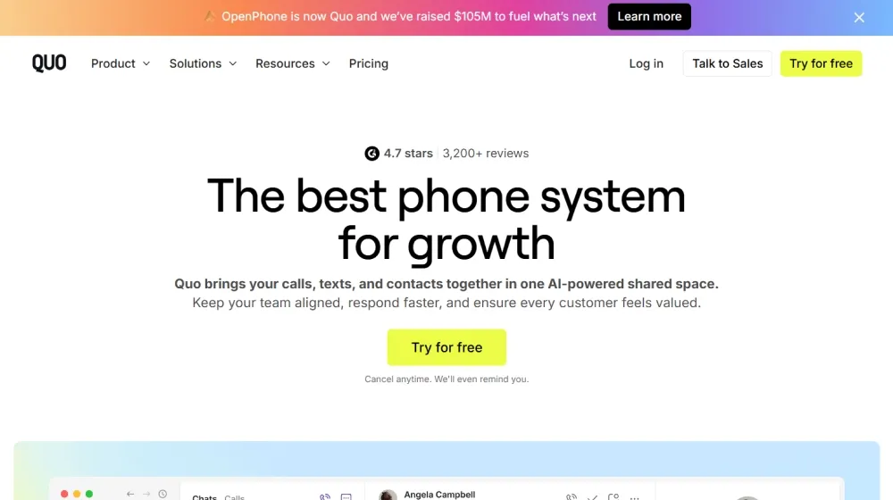 Quo (formerly OpenPhone) dashboard